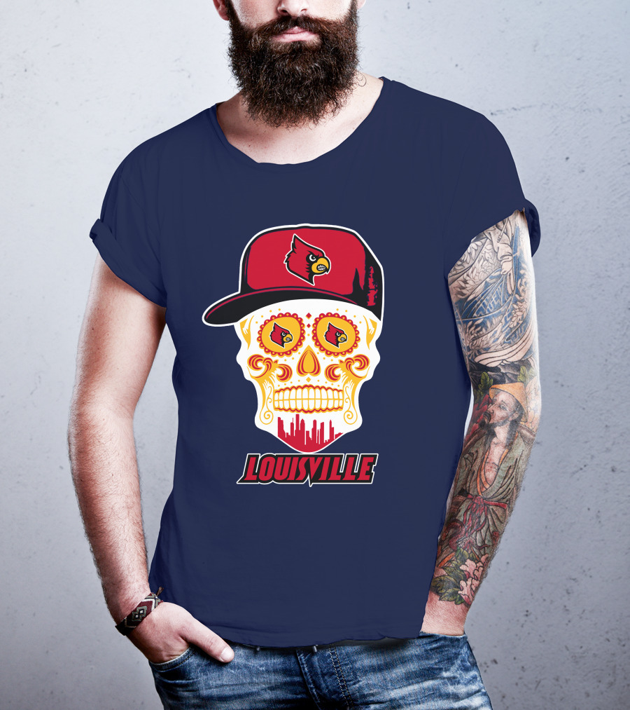 Louisville Cardinals Sugar Skull Cap T-Shirt