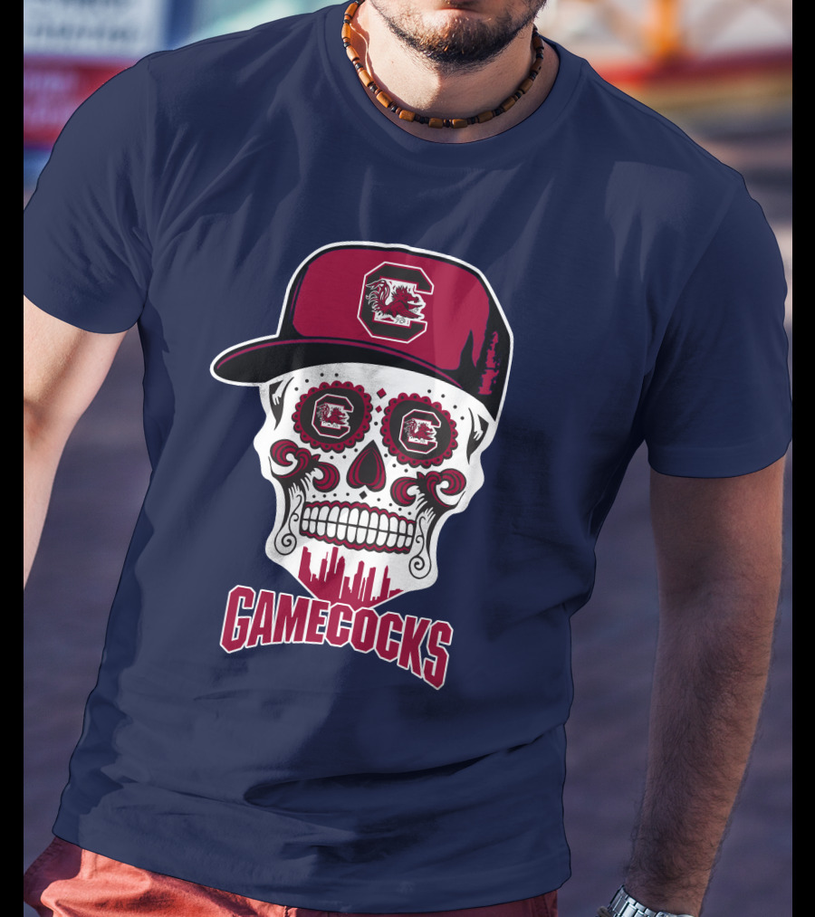 South Carolina Gamecocks Skull Design With Hat And Icons T-Shirt