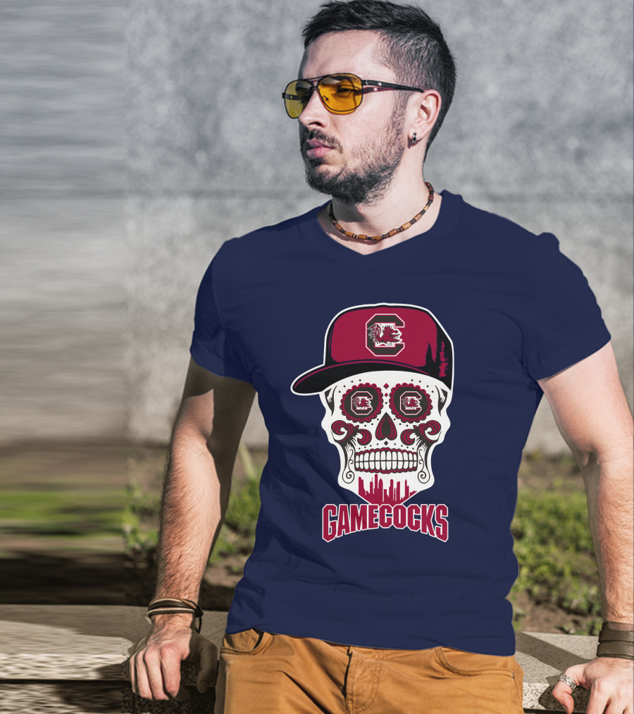 South Carolina Gamecocks Skull Design With Hat And Icons T-Shirt