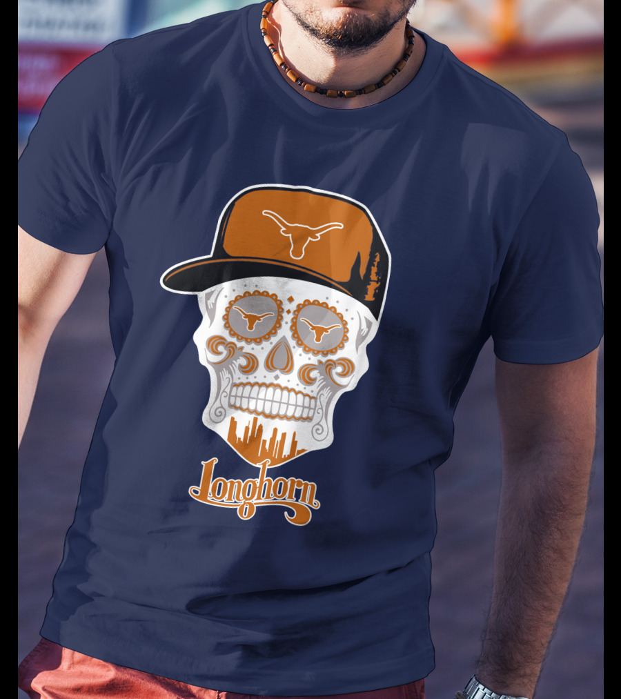 Longhorns Skull With Texas Longhorns Cap And Austin Skyline T-Shirt