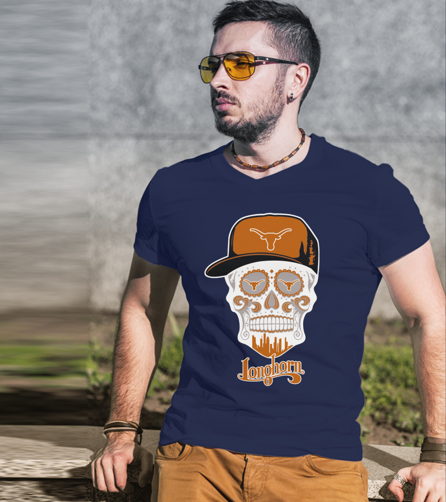 Longhorns Skull With Texas Longhorns Cap And Austin Skyline T-Shirt