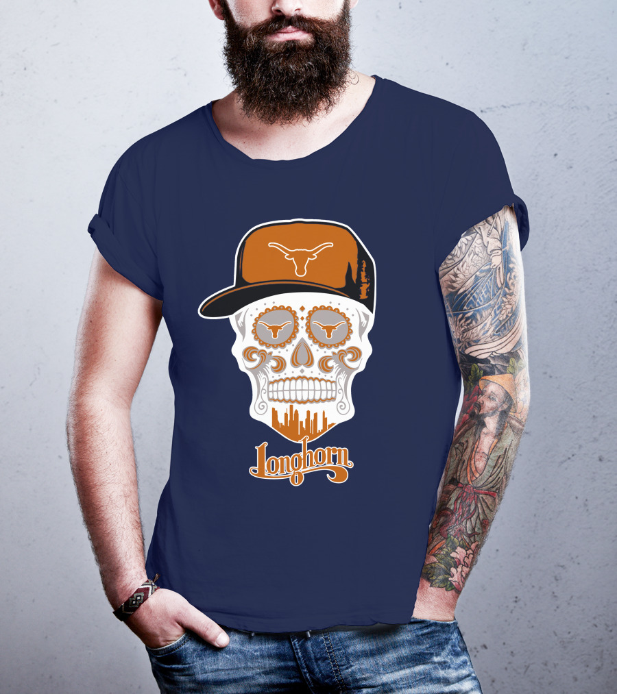 Longhorns Skull With Texas Longhorns Cap And Austin Skyline T-Shirt