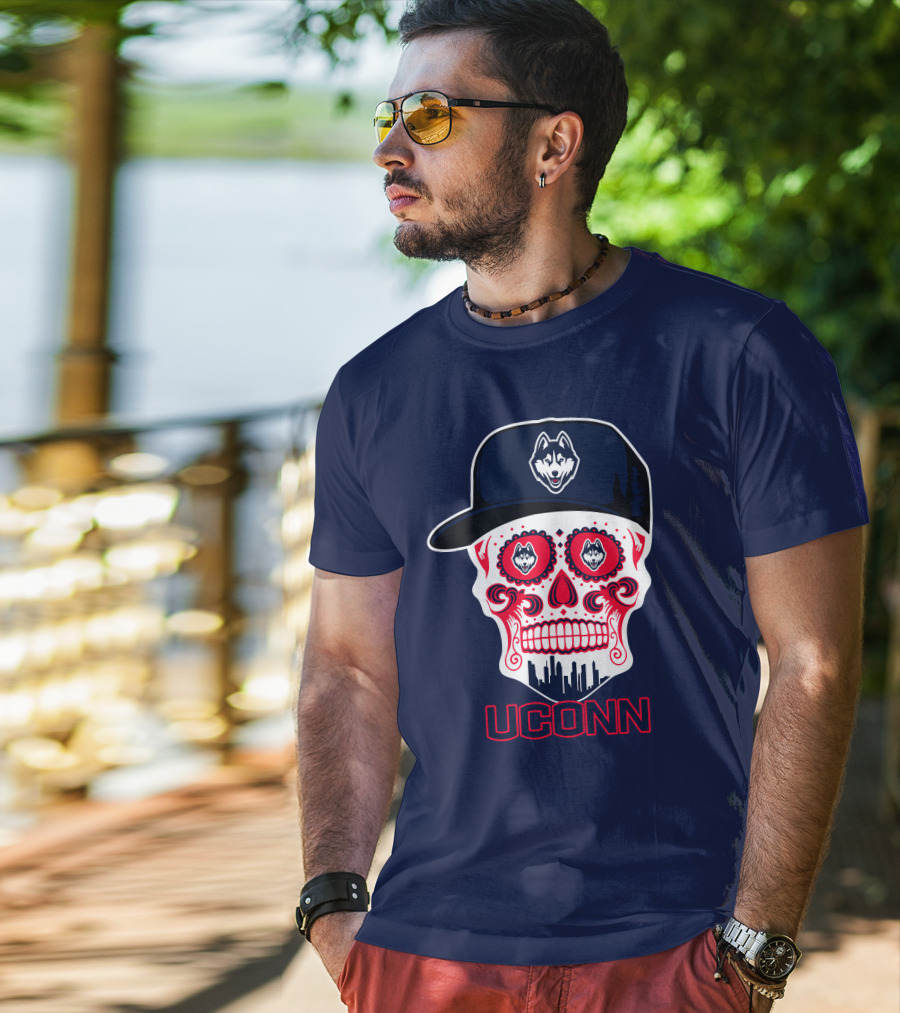 Uconn Huskies Sugar Skull With Hat T-Shirt