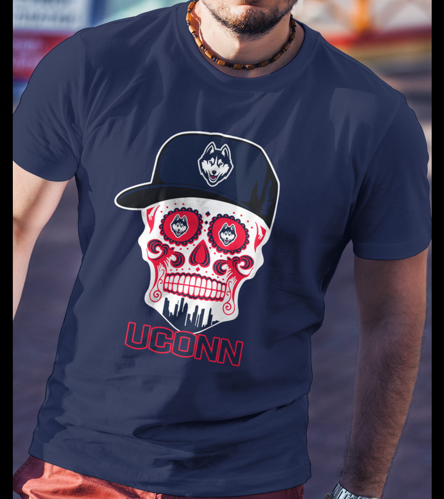 Uconn Huskies Sugar Skull With Hat T-Shirt