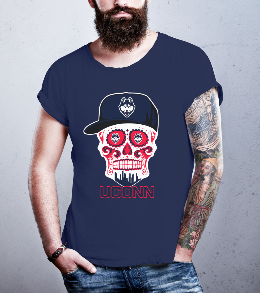 Uconn Huskies Sugar Skull With Hat T-Shirt