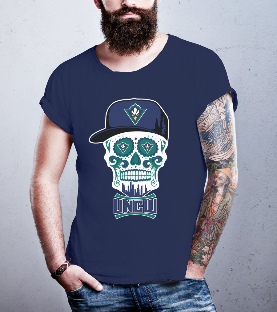 Uncw Seahawks Sugar Skull With Hat T-Shirt