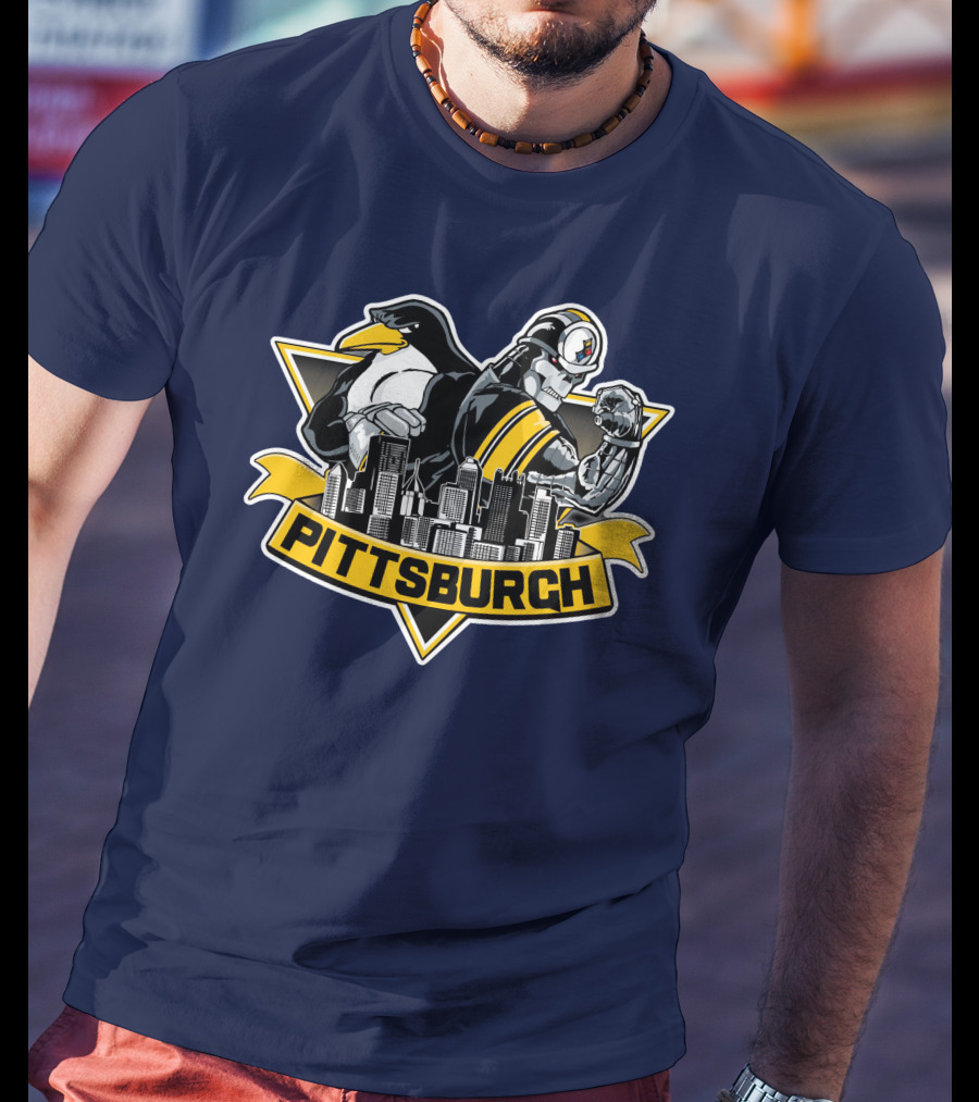 Pittsburgh Steelers Penguins Fusion Skyline T-Shirt