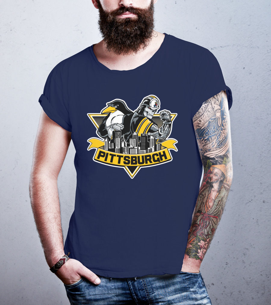 Pittsburgh Steelers Penguins Fusion Skyline T-Shirt
