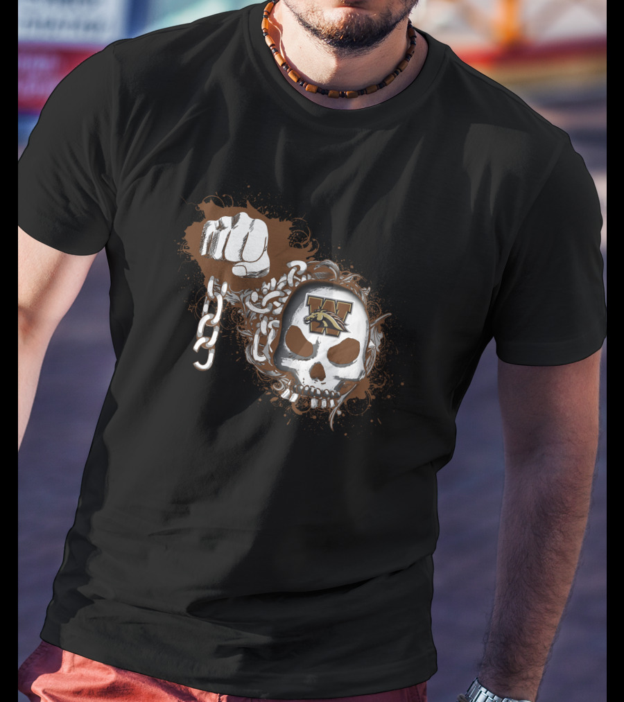 Western Michigan Broncos Skull And Chains Fist T-Shirt