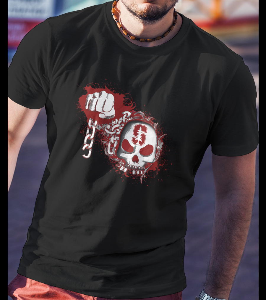Stanford Cardinal Skull Fist Chains T-Shirt