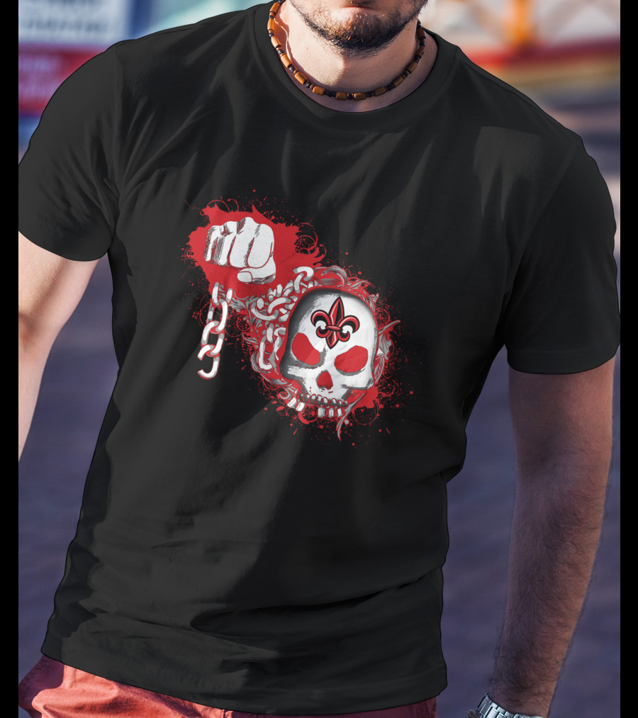 Ragin Cajuns Skull With Fleur-De-Lis And Chains T-Shirt