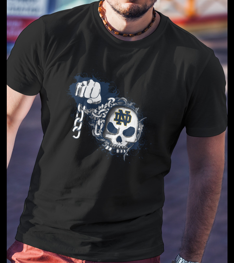 Notre Dame Fighting Irish Skull With Chains And Fist T-Shirt