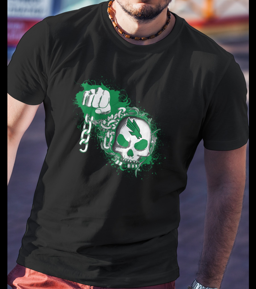 North Texas Mean Green Skull Fist And Chains T-Shirt