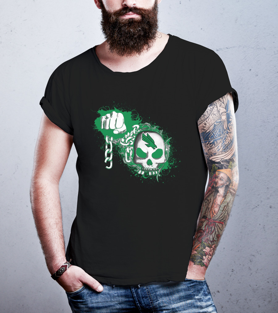 North Texas Mean Green Skull Fist And Chains T-Shirt