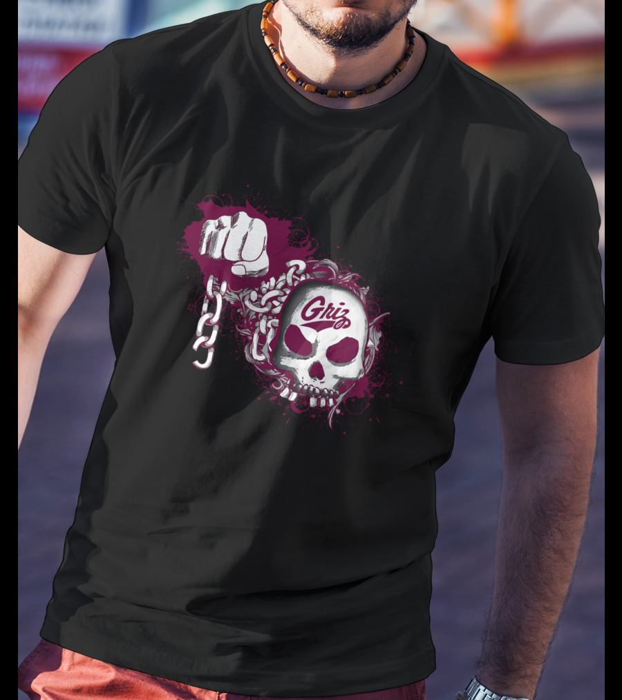 Montana Grizzlies Griz Skull And Chain Fist T-Shirt