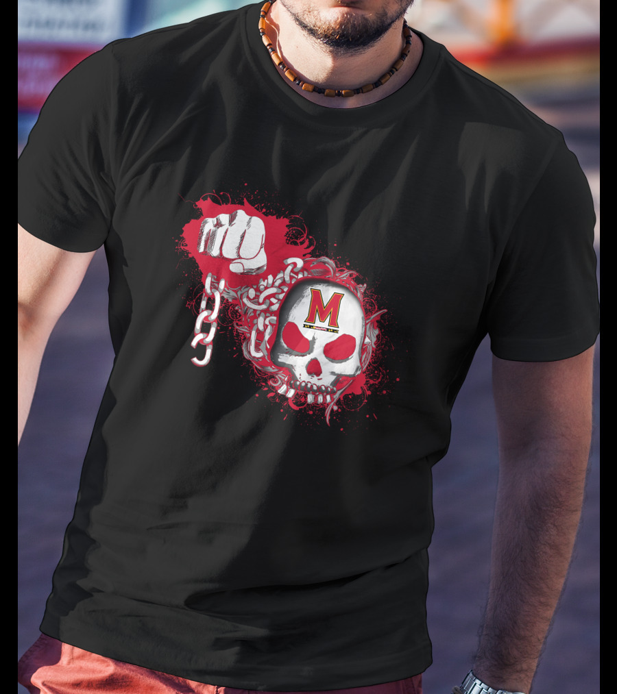 Maryland Terrapins Skull Emblem With Chains And Fist T-Shirt