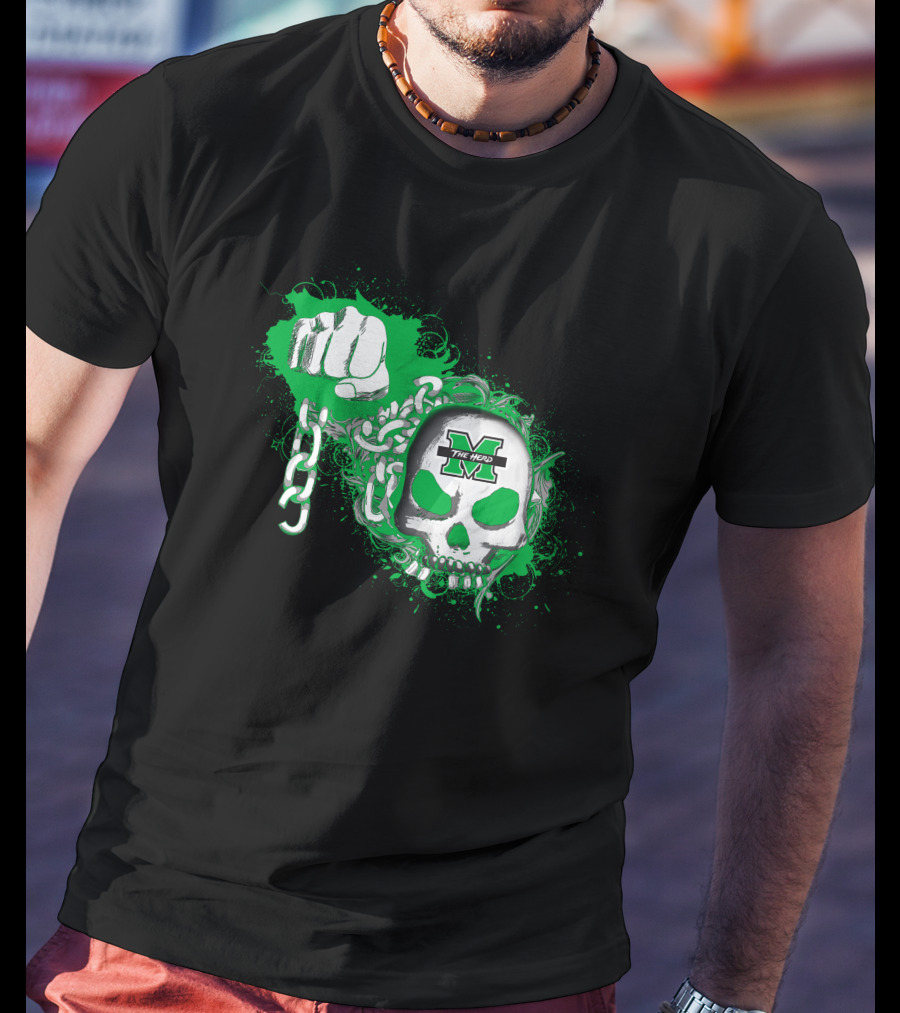Marshall Thundering Herd Skull And Fist With Chains T-Shirt