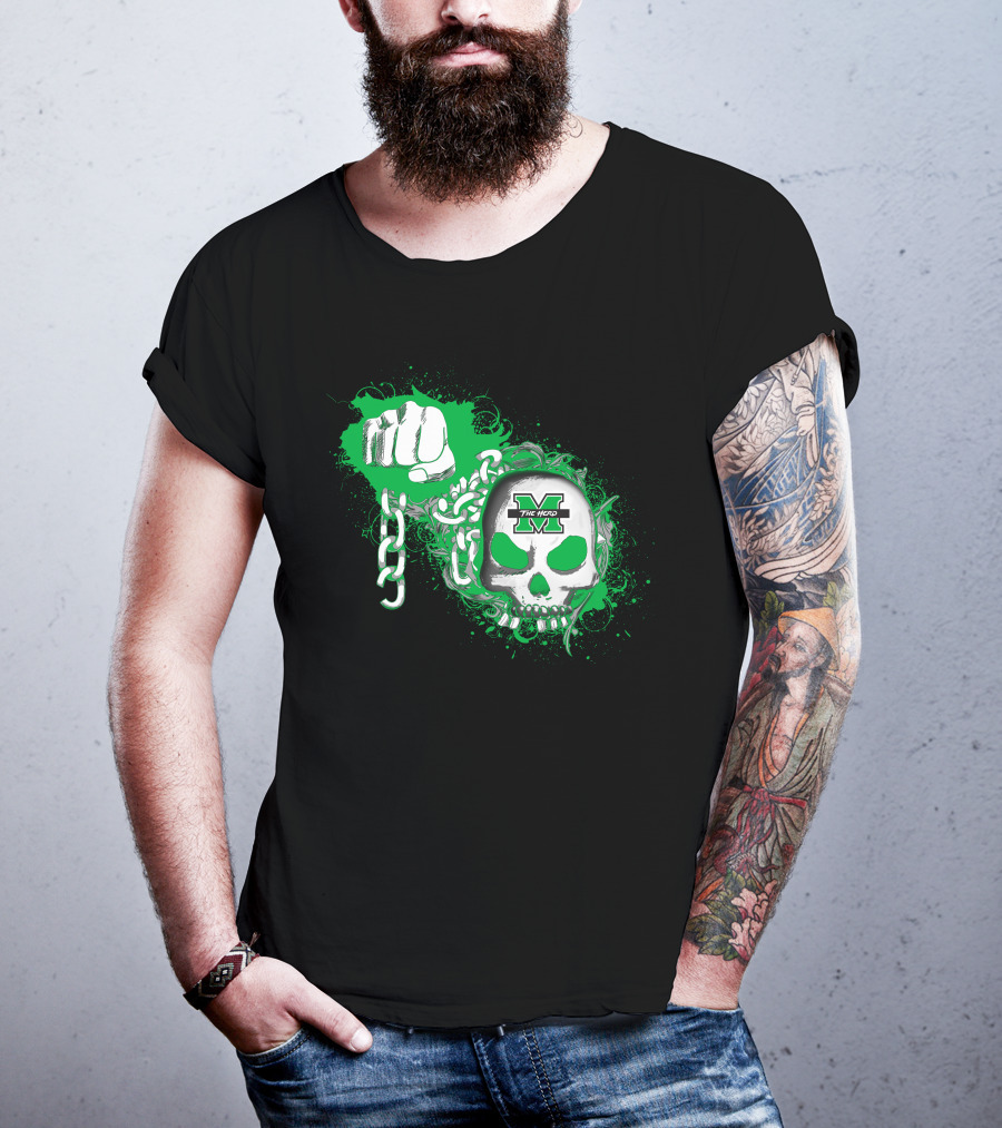 Marshall Thundering Herd Skull And Fist With Chains T-Shirt