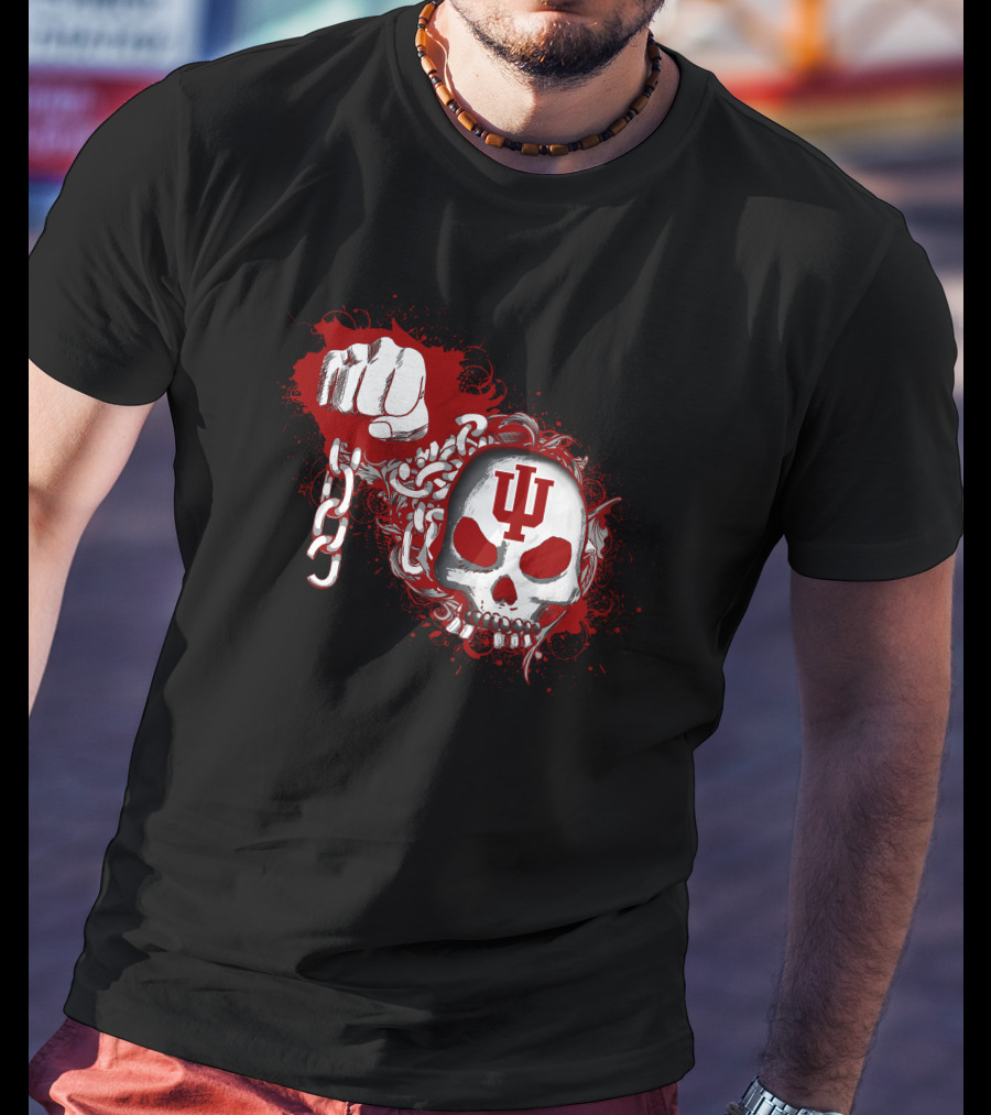 Indiana Hoosiers Skull And Chains With Red Iu T-Shirt