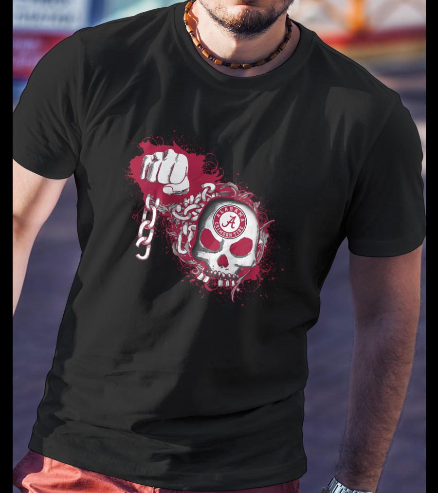 Alabama Crimson Tide Skull And Fist With Chains T-Shirt