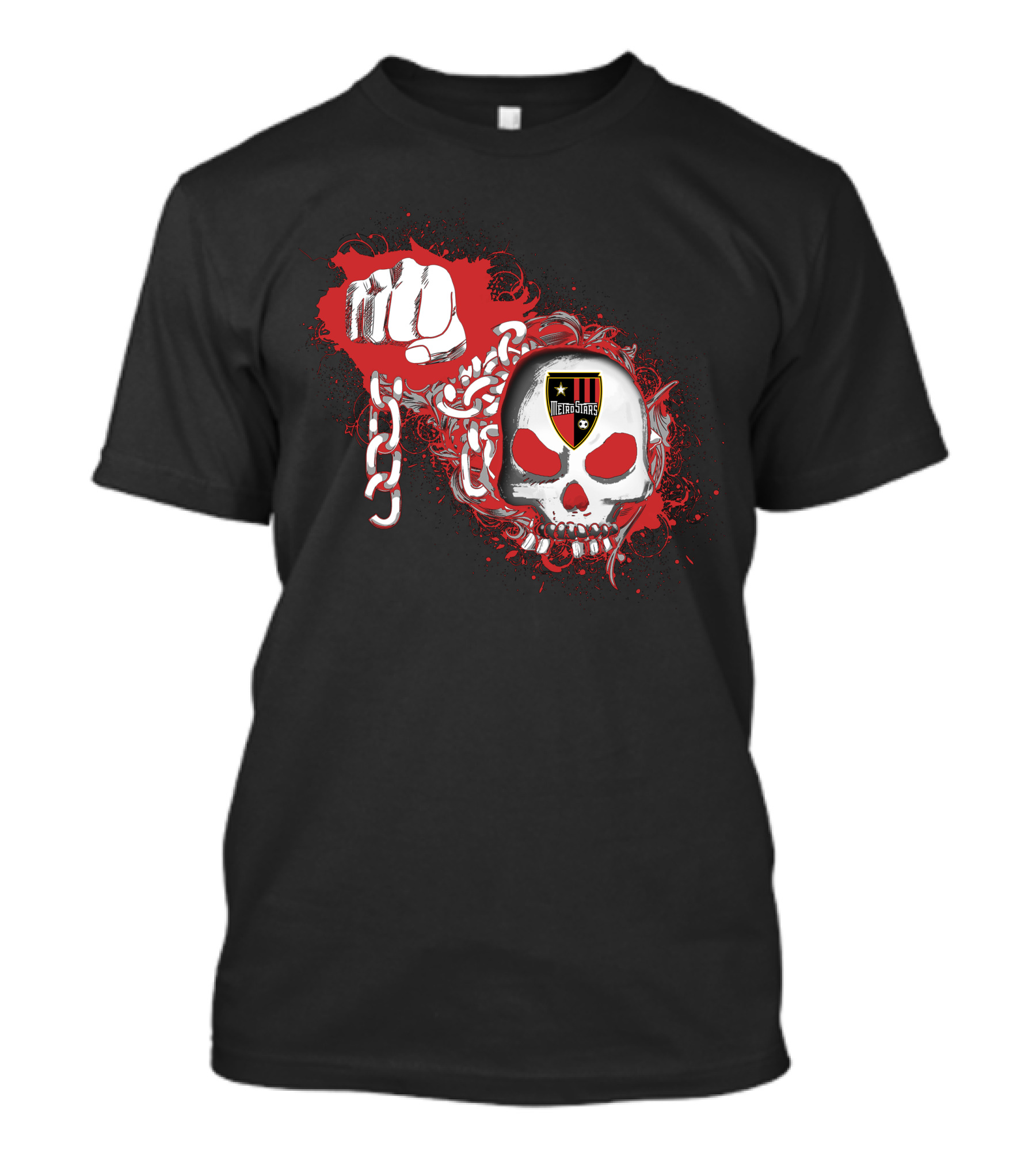 Metrostars Skull And Fist Logo With Chains And Red T-Shirt