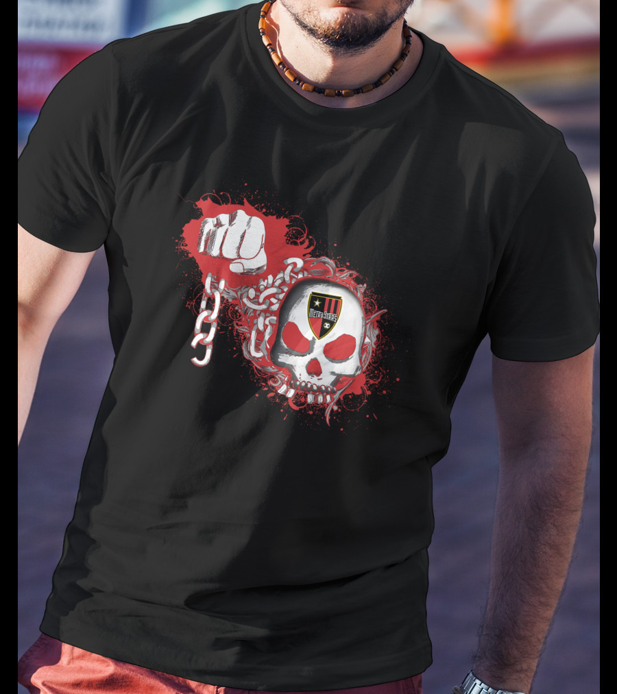 Metrostars Skull And Fist Logo With Chains And Red T-Shirt