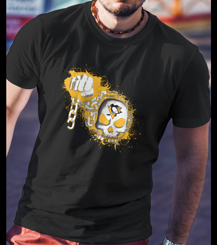 Pittsburgh Penguins Skull And Fist With Chain T-Shirt