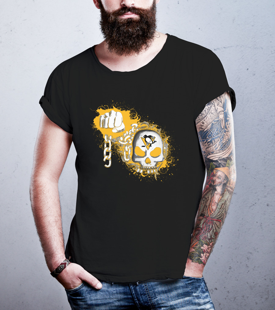 Pittsburgh Penguins Skull And Fist With Chain T-Shirt
