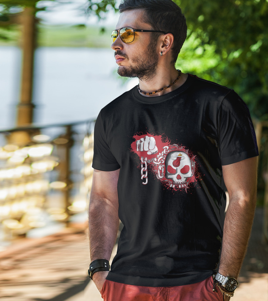 Miami Heat Skull Fist And Chains T-Shirt