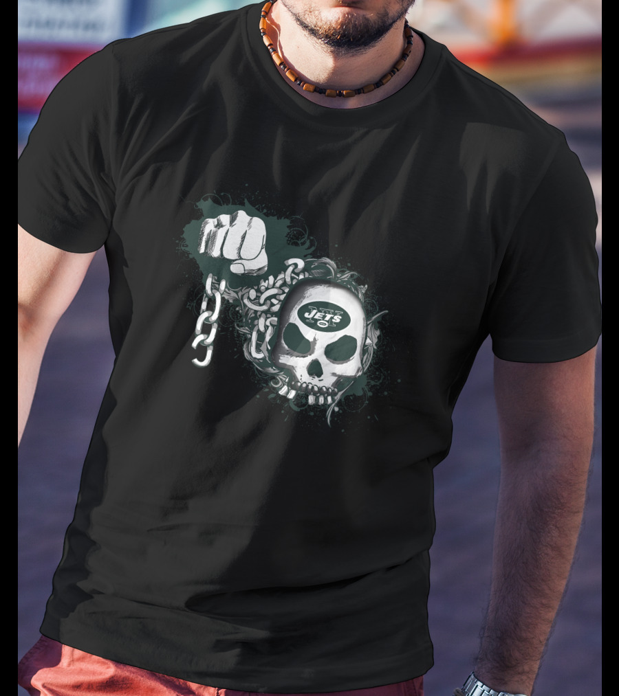 New York Jets Skull And Chains Fist T-Shirt