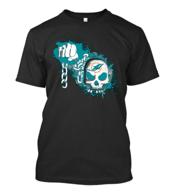 Miami Dolphins Skull And Fist With Chains T-Shirt