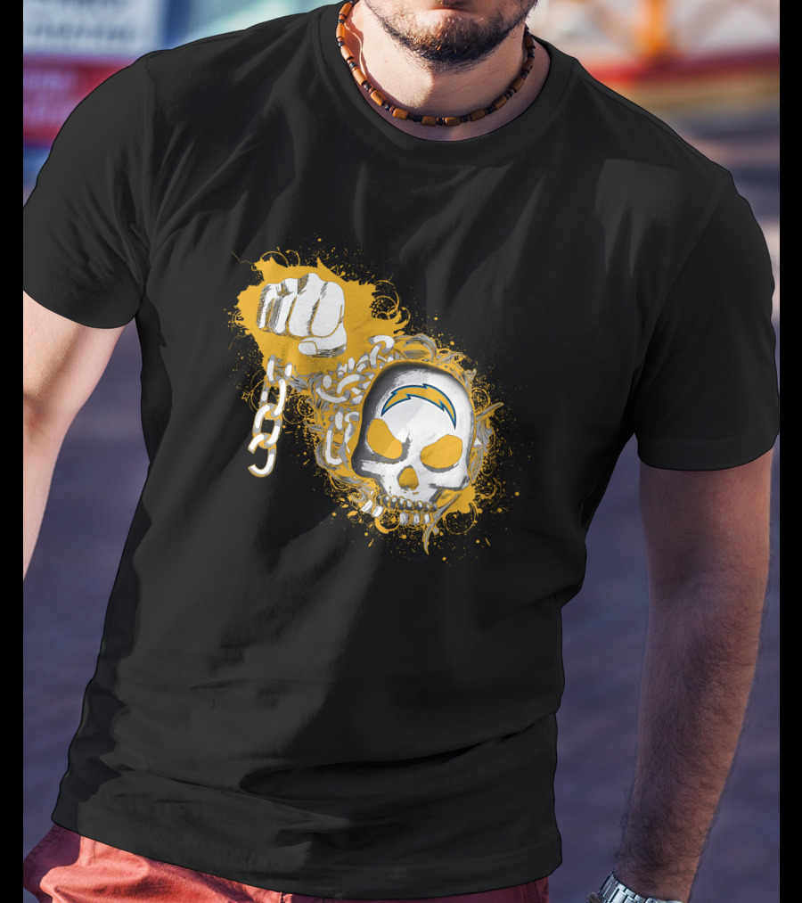 Los Angeles Chargers Skull And Fist With Lightning Bolt T-Shirt