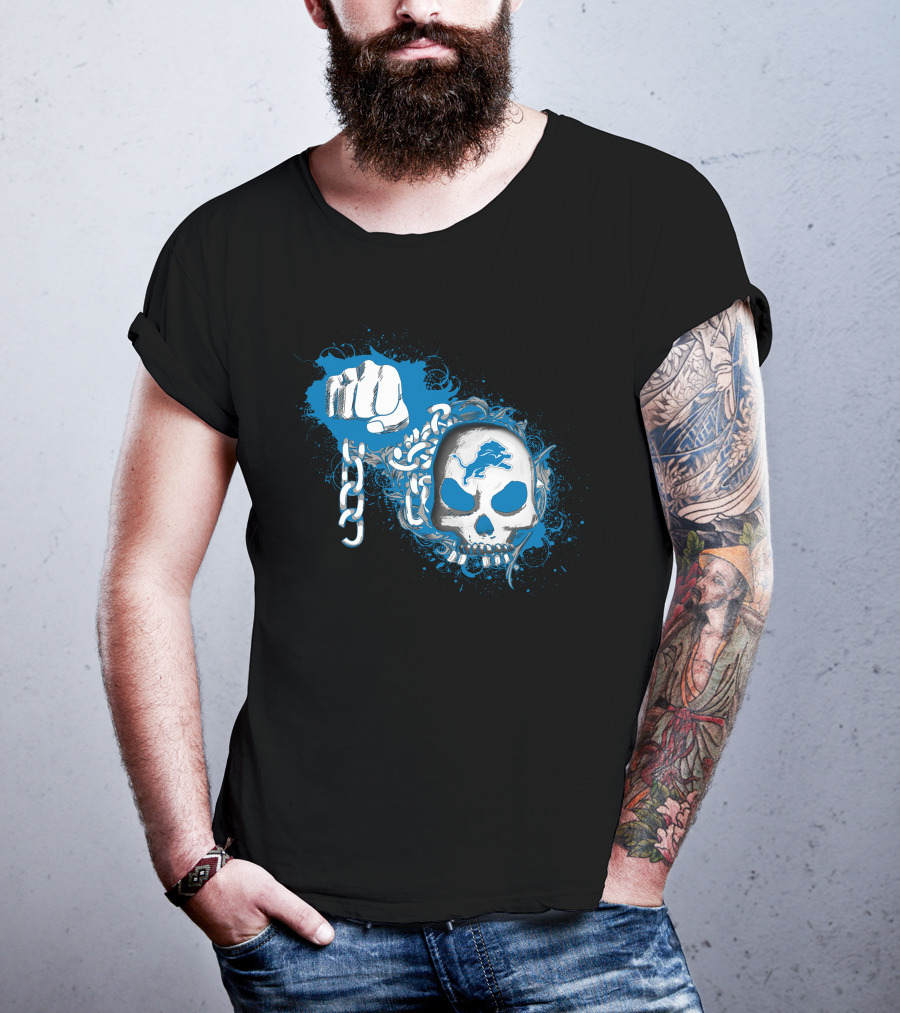 Detroit Lions Skull And Fist Chain T-Shirt