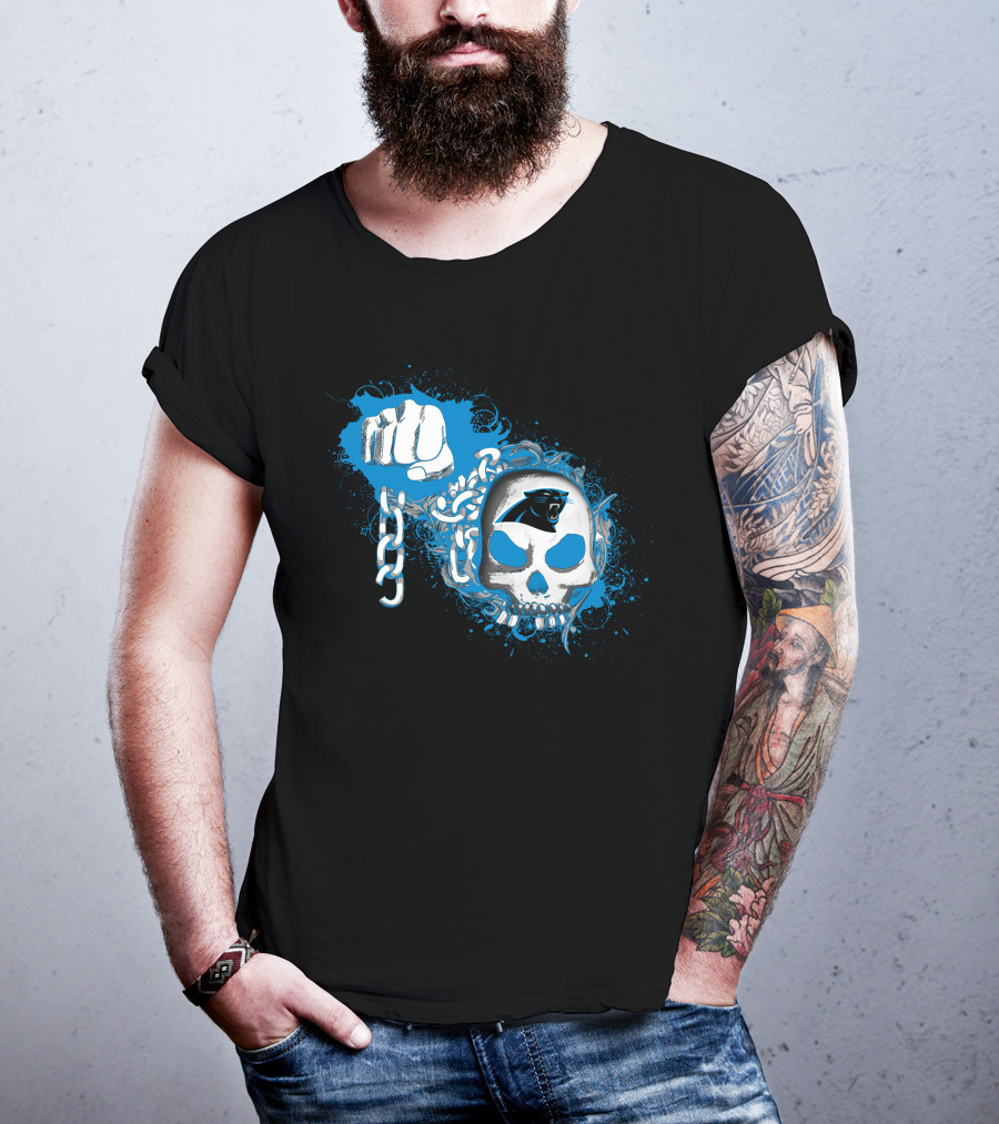 Carolina Panthers Skull And Chains Blue Fist T-Shirt
