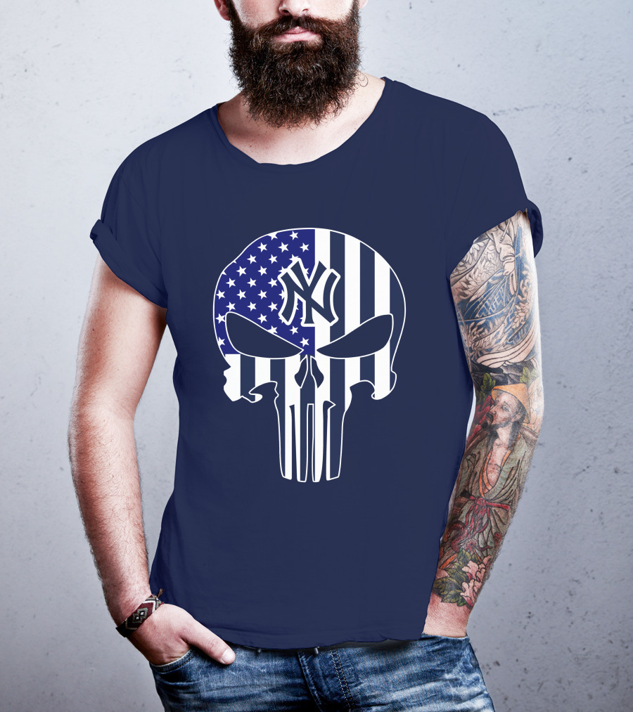 Yankees Logo American Flag Punisher Skull 1 T-Shirt