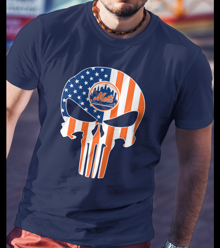 New York Mets Punisher Skull American Flag T-Shirt