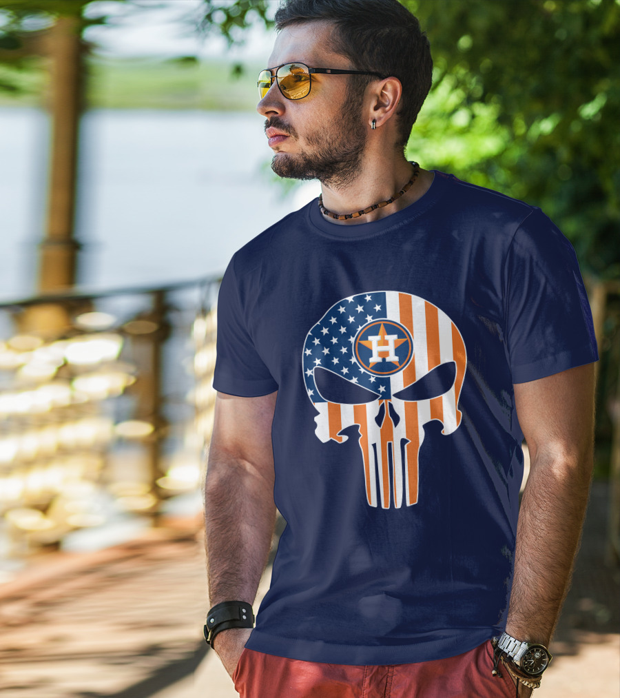Houston Astros The Punisher American Flag Skull T-Shirt