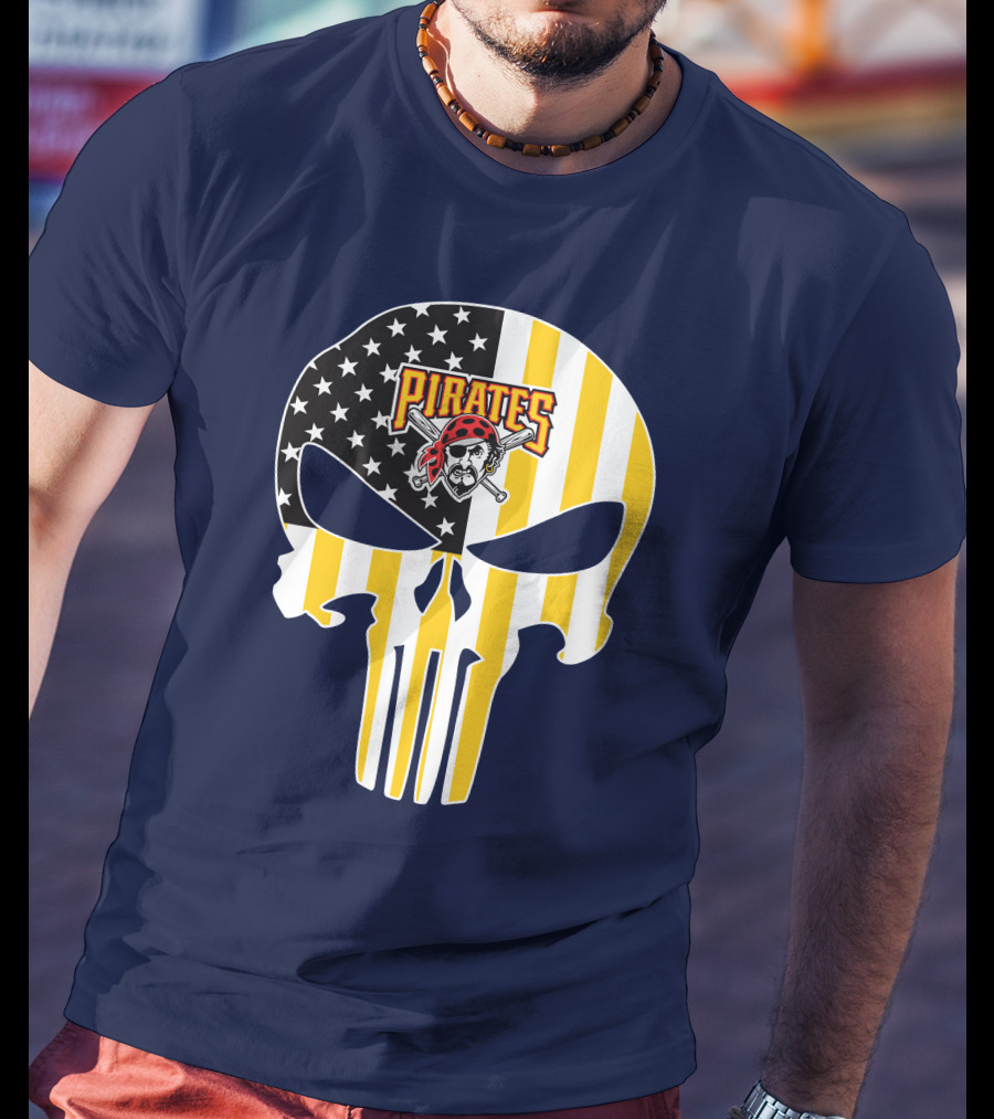 Pittsburgh Pirates Punisher Skull American Flag T-Shirt