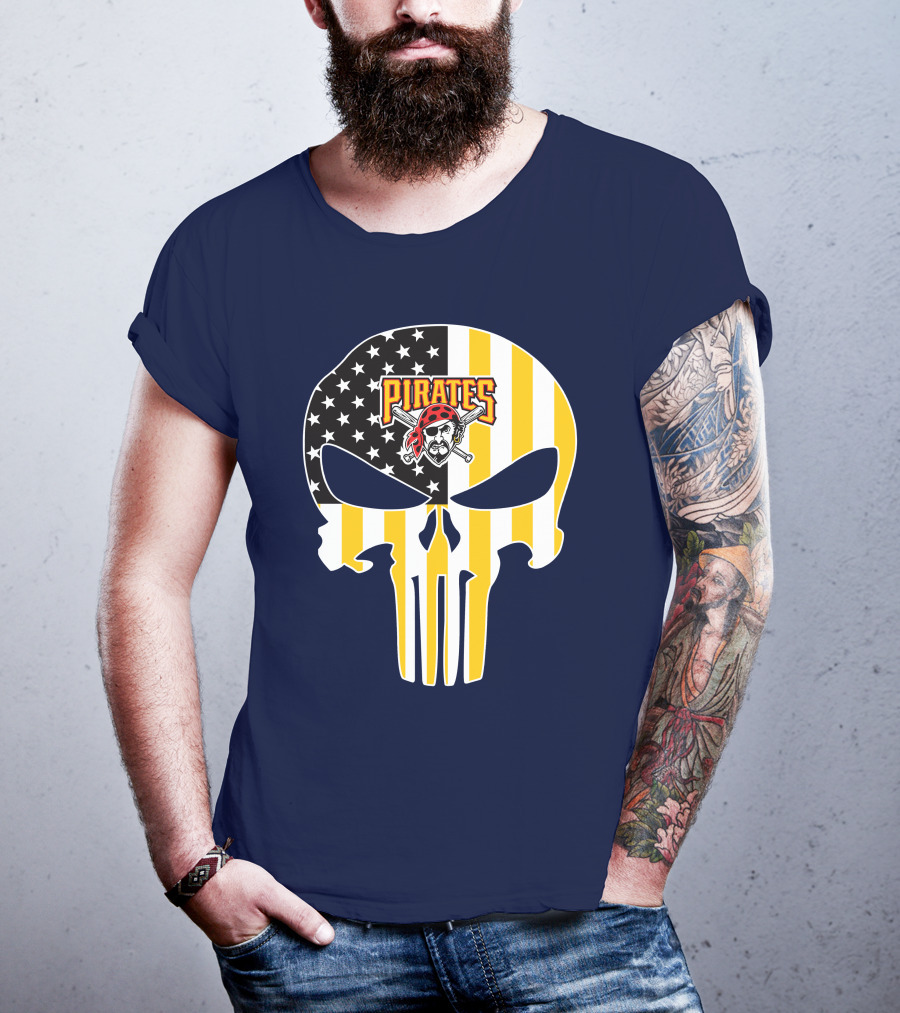 Pittsburgh Pirates Punisher Skull American Flag T-Shirt