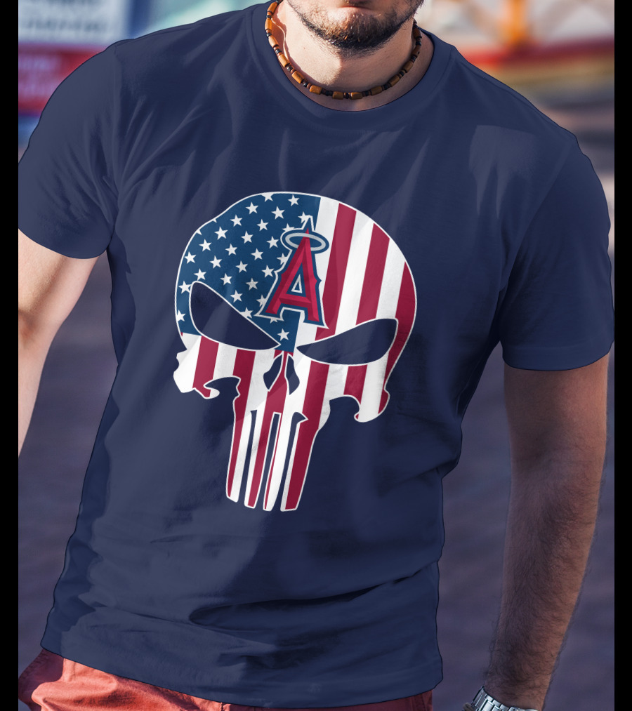 Los Angeles Angels Punisher Skull American Flag T-Shirt