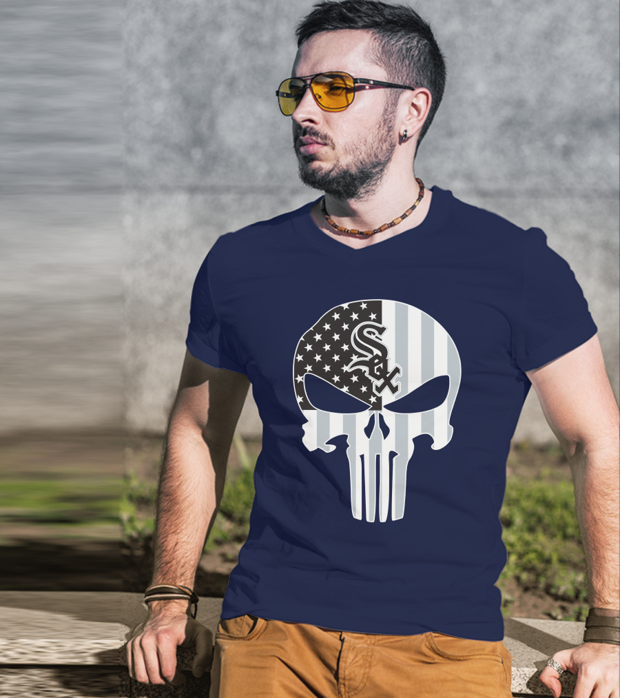 Chicago White Sox American Flag Punisher Skull T-Shirt