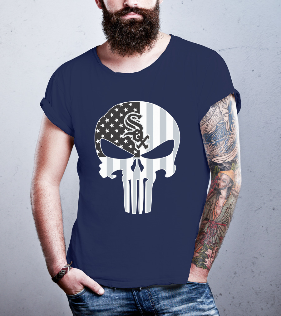 Chicago White Sox American Flag Punisher Skull T-Shirt