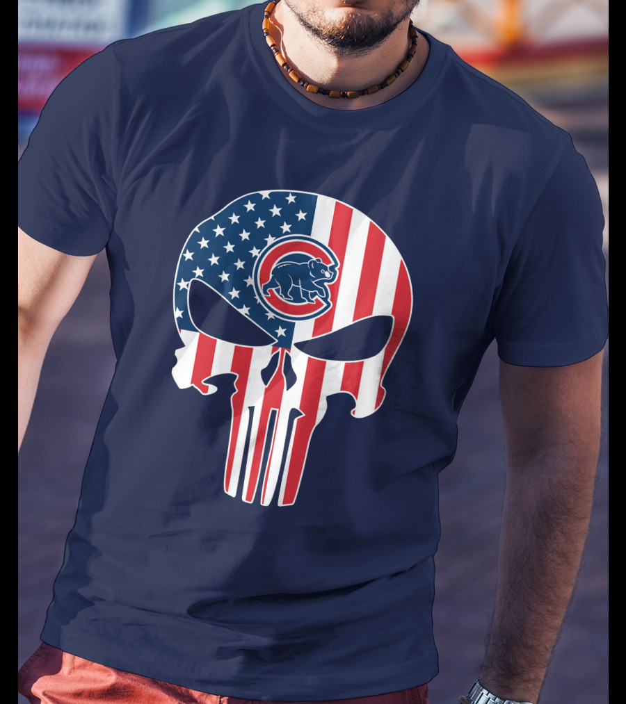 Chicago Cubs American Flag Punisher Skull T-Shirt
