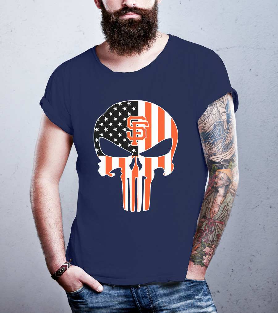 San Francisco Giants Punisher Skull American Flag T-Shirt