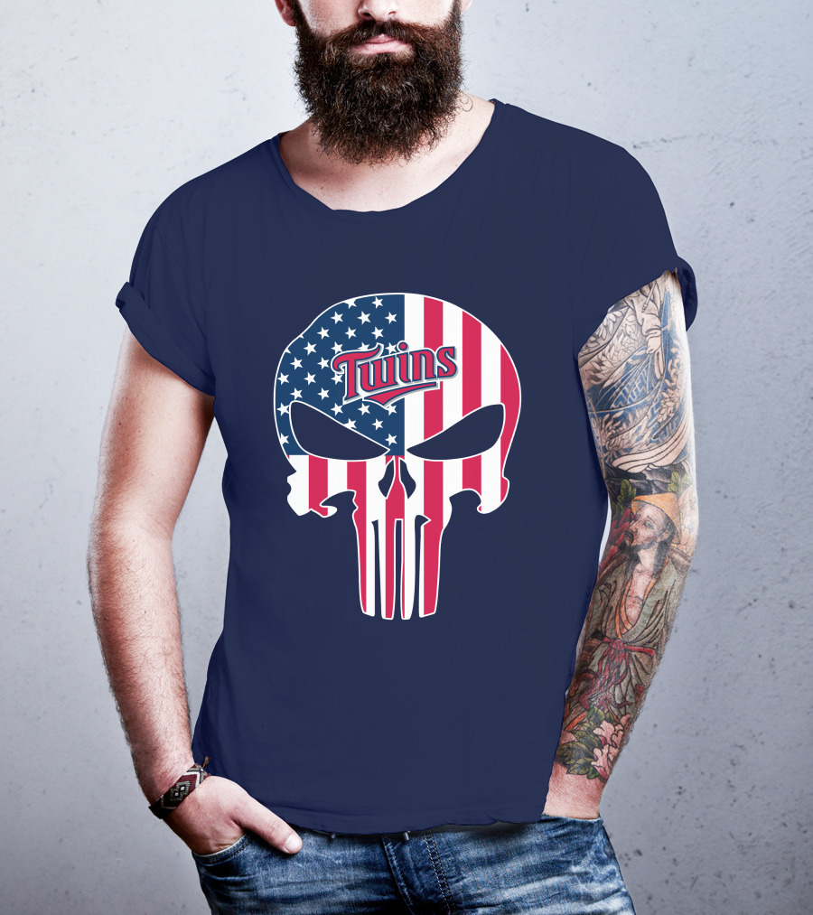Twins American Flag Punisher Skull T-Shirt