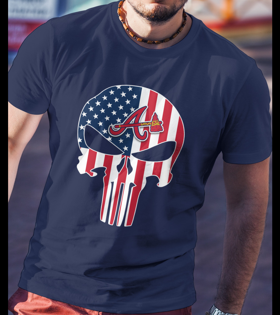 Atlanta Braves Punisher Skull American Flag T-Shirt