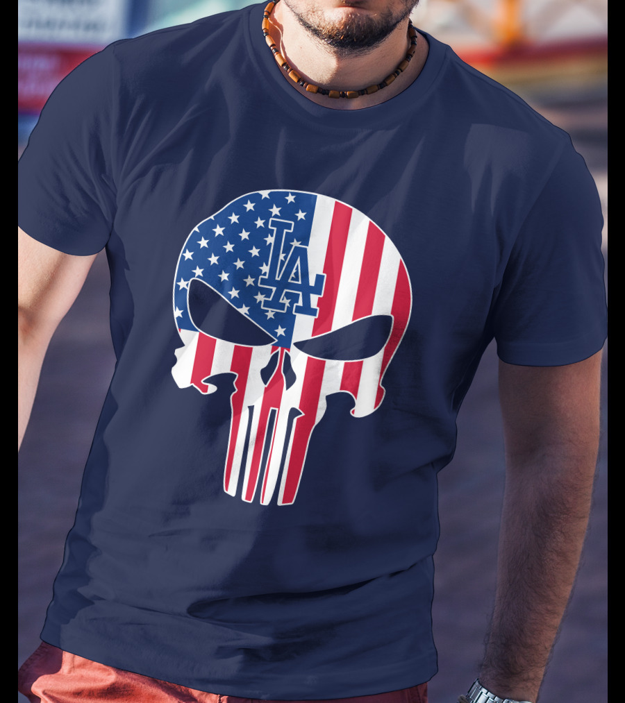 La Dodgers American Flag Skull T-Shirt