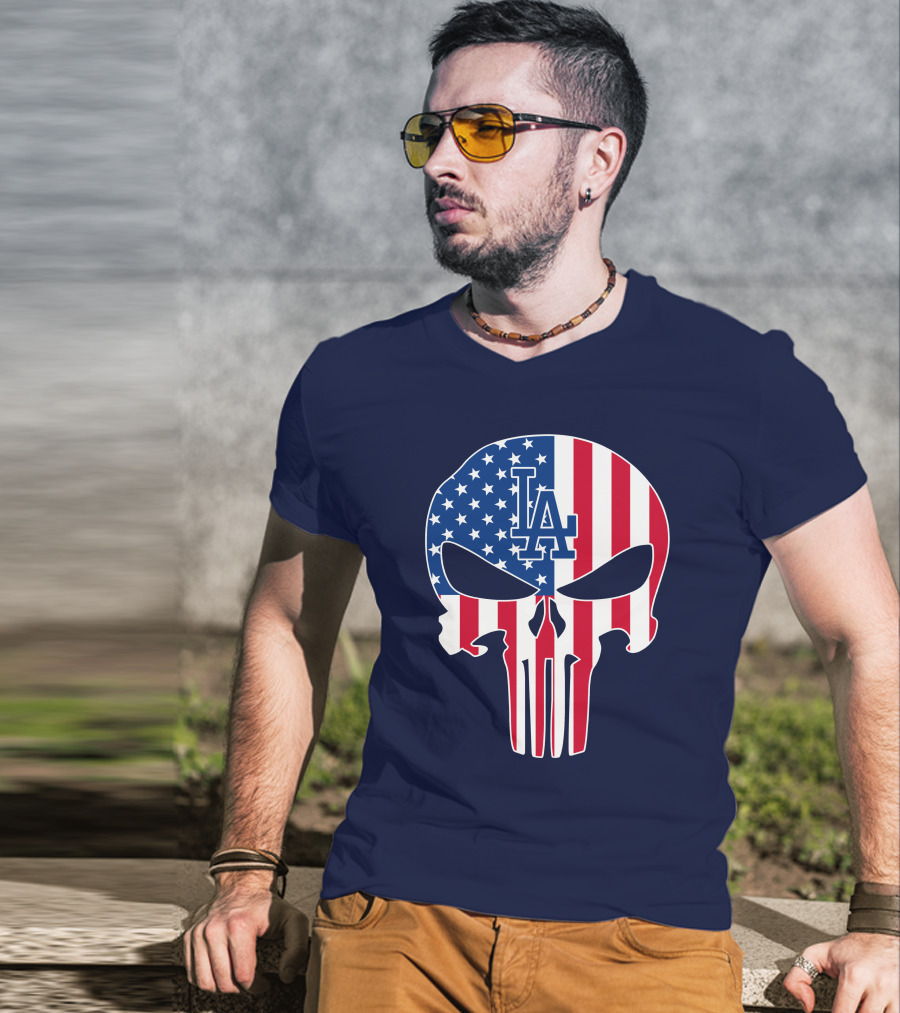 La Dodgers American Flag Skull T-Shirt