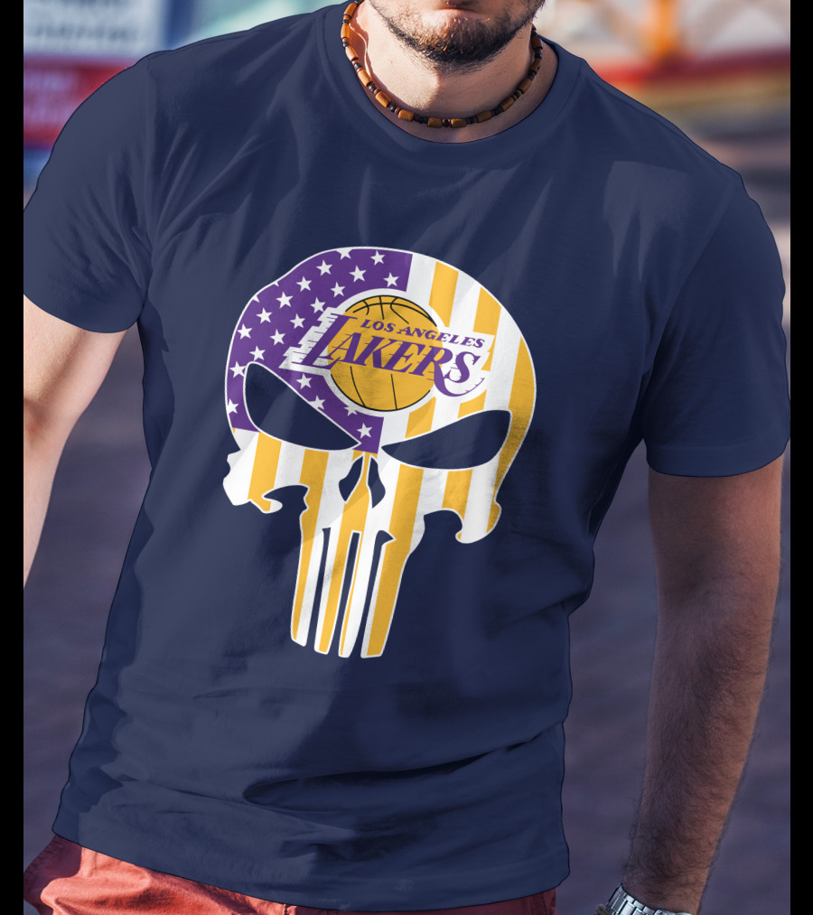 Los Angeles Lakers Skull Punisher American Flag T-Shirt
