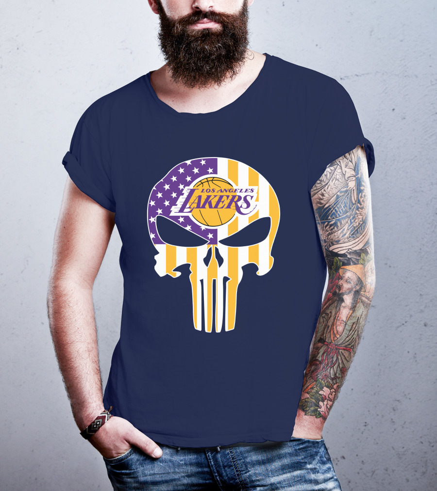 Los Angeles Lakers Skull Punisher American Flag T-Shirt
